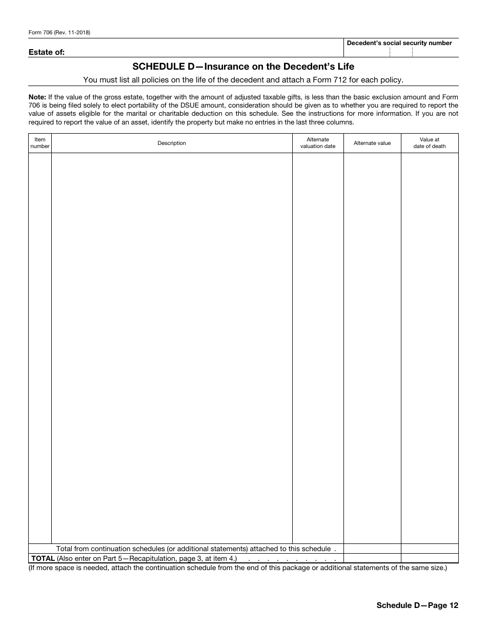 IRS Form 706 United States Estate (And Generation-Skipping Transfer) Tax Return, Page 12