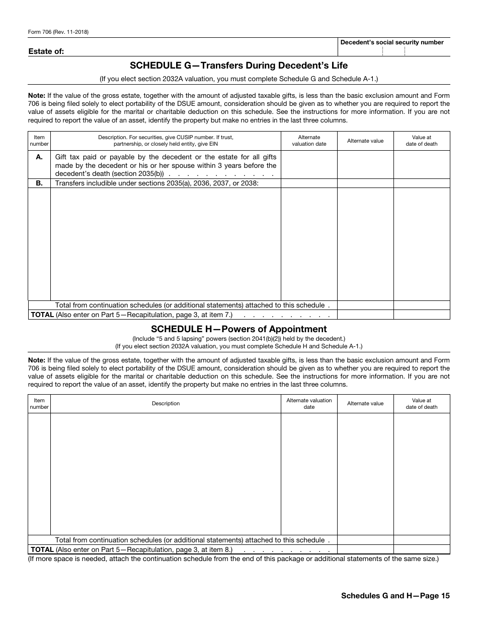 IRS Form 706 United States Estate (And Generation-Skipping Transfer) Tax Return, Page 15