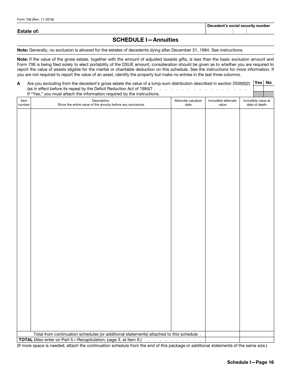 IRS Form 706 United States Estate (And Generation-Skipping Transfer) Tax Return, Page 16