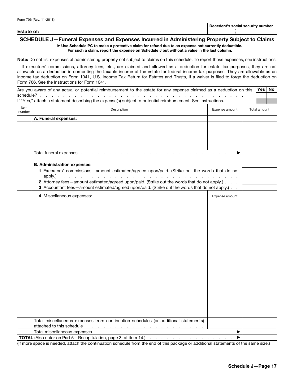 IRS Form 706 Download Fillable PDF or Fill Online United States Estate ...