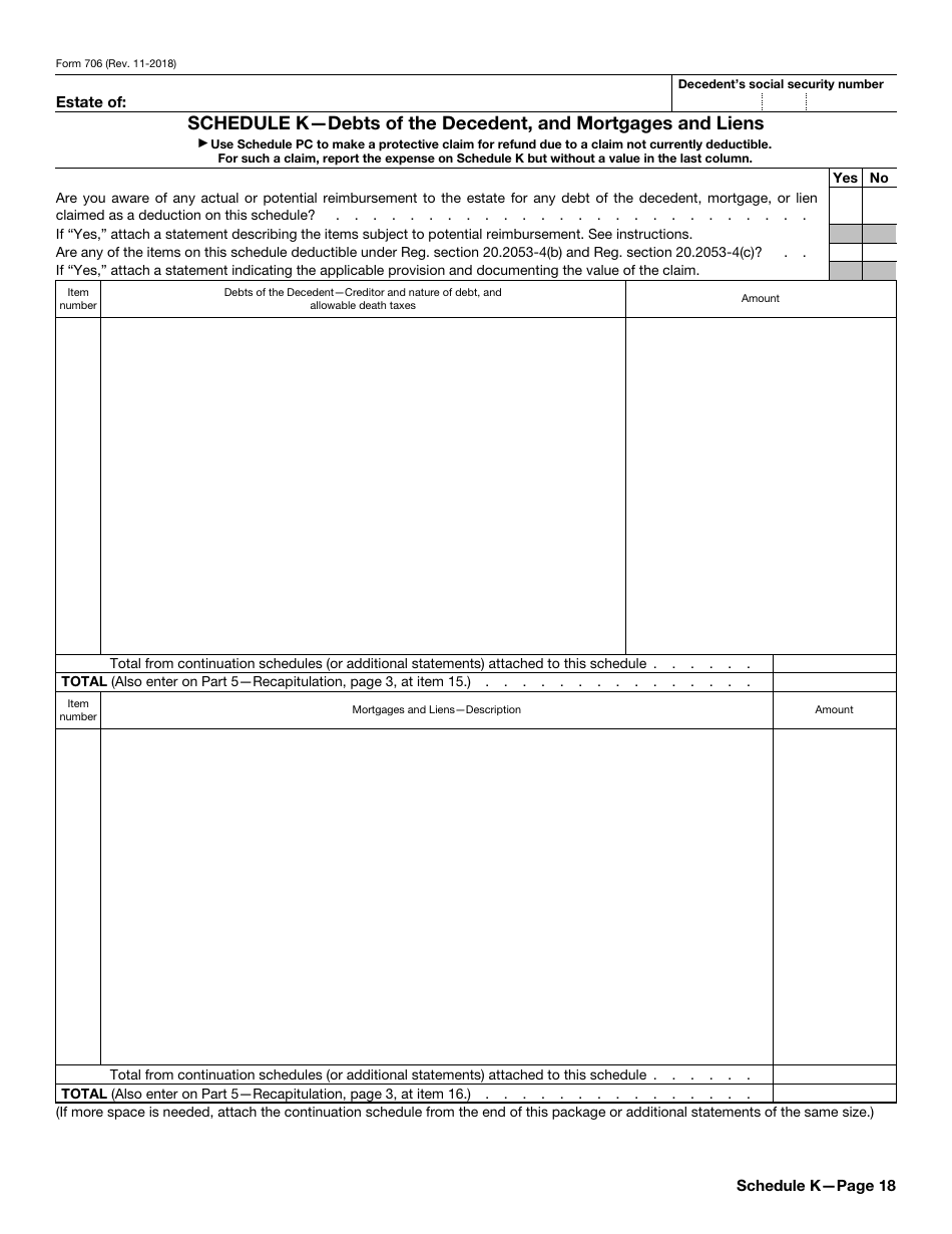 IRS Form 706 United States Estate (And Generation-Skipping Transfer) Tax Return, Page 18