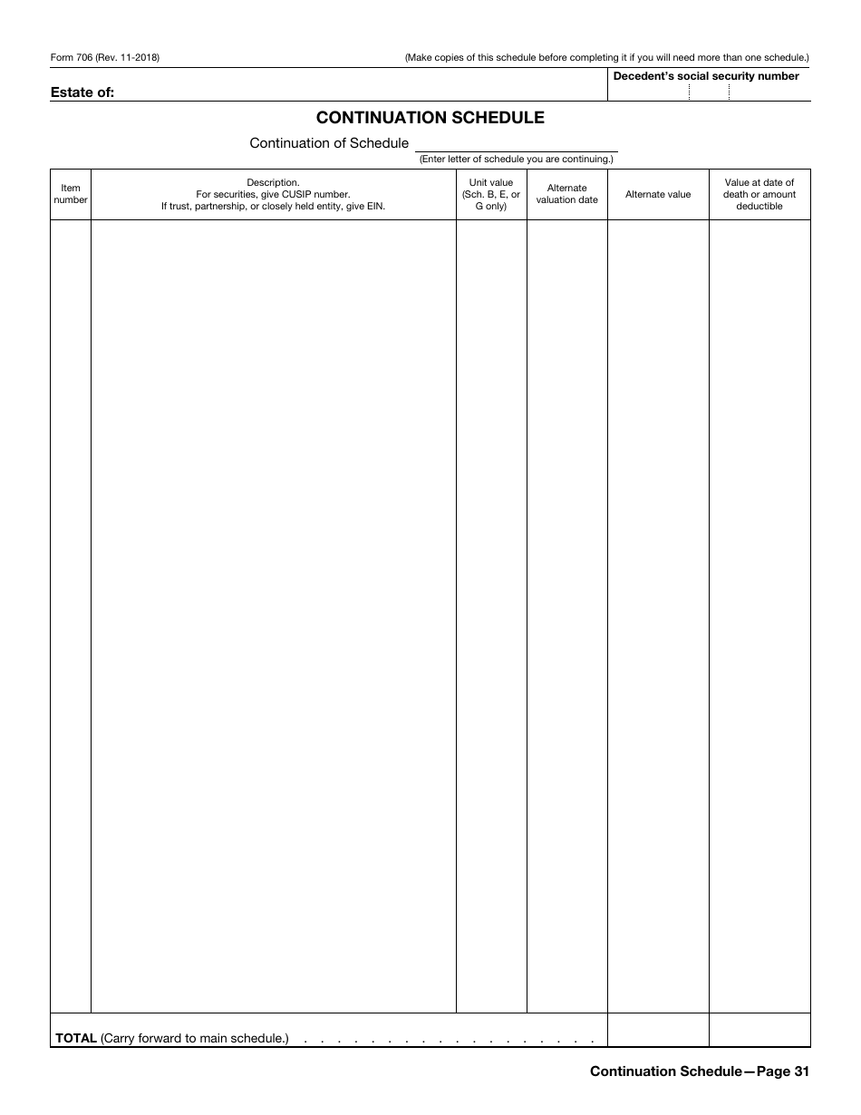 IRS Form 706 United States Estate (And Generation-Skipping Transfer) Tax Return, Page 31