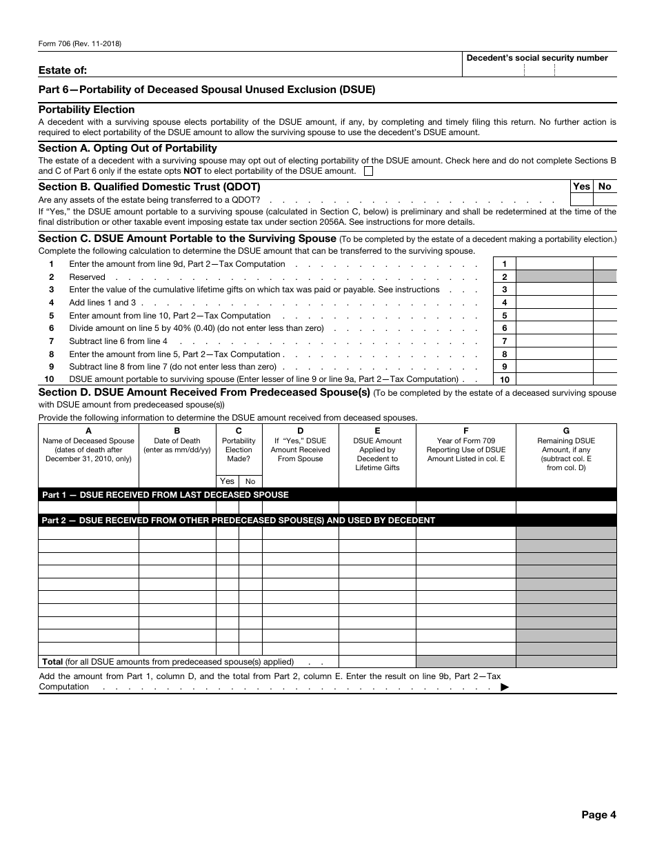 IRS Form 706 United States Estate (And Generation-Skipping Transfer) Tax Return, Page 4