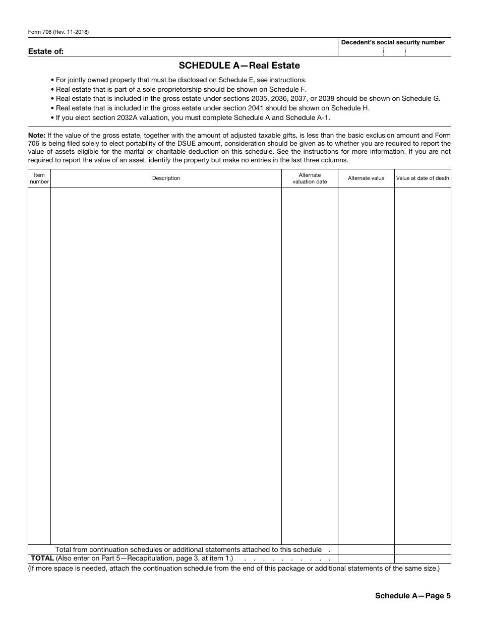 IRS Form 706 United States Estate (And Generation-Skipping Transfer) Tax Return, Page 5