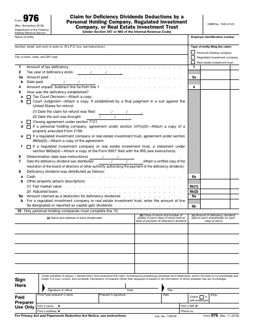 IRS Form 976  Printable Pdf