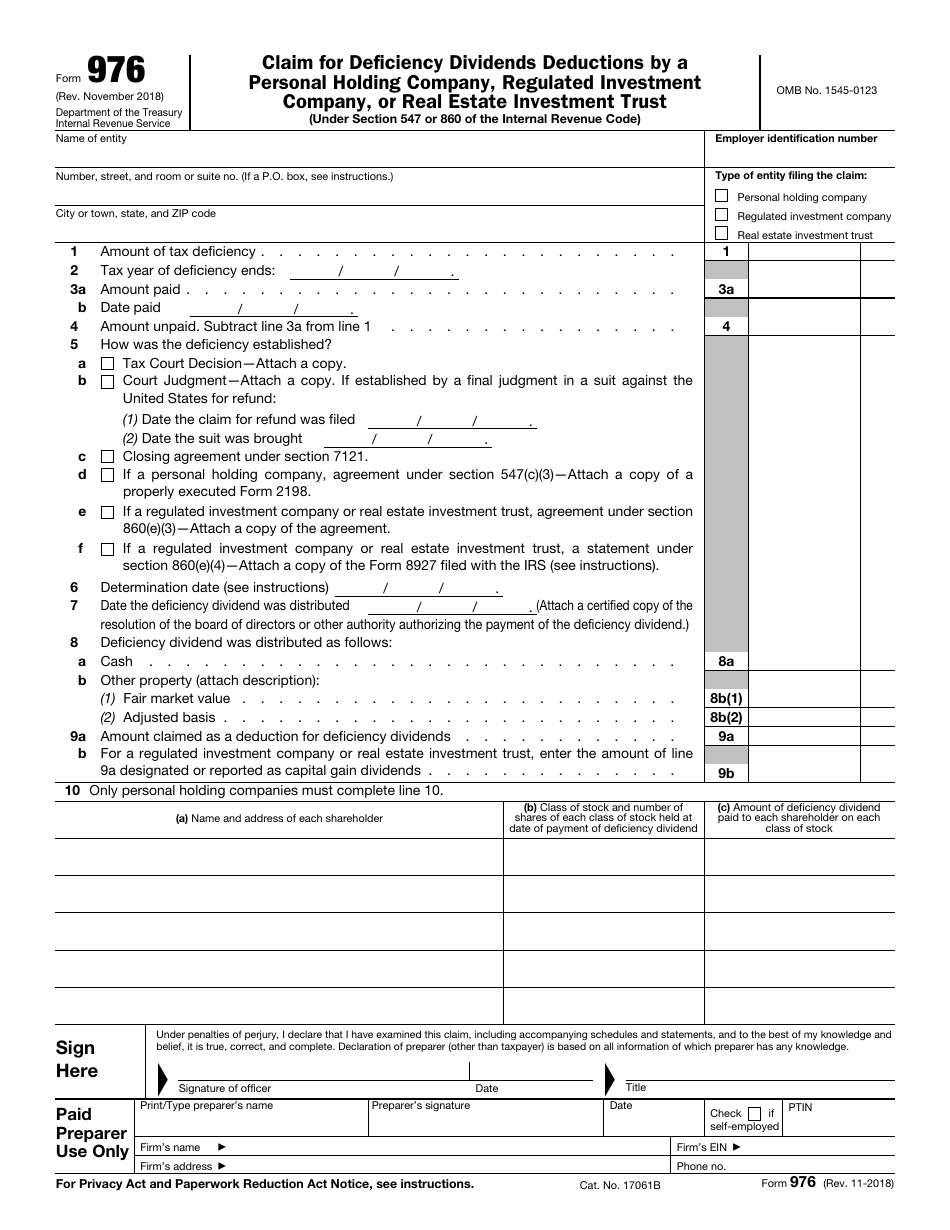 IRS Form 976 Fill Out, Sign Online and Download Fillable PDF