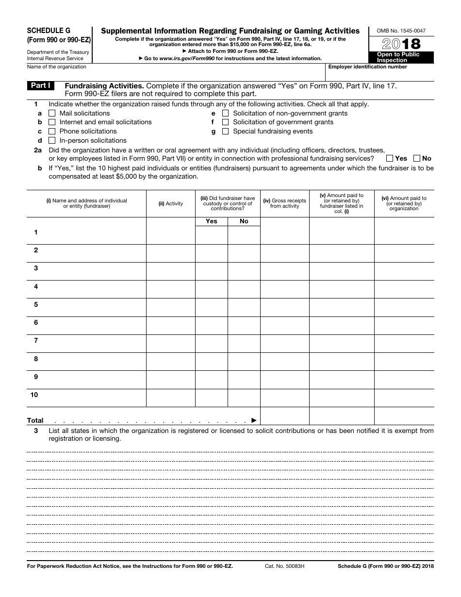 IRS Form 990 (990-EZ) Schedule G Supplemental Information Regarding Fundraising or Gaming Activities, Page 1