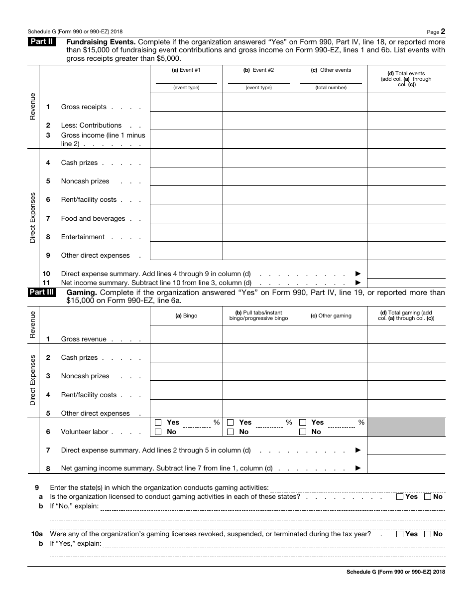 IRS Form 990 (990-EZ) Schedule G Supplemental Information Regarding Fundraising or Gaming Activities, Page 2