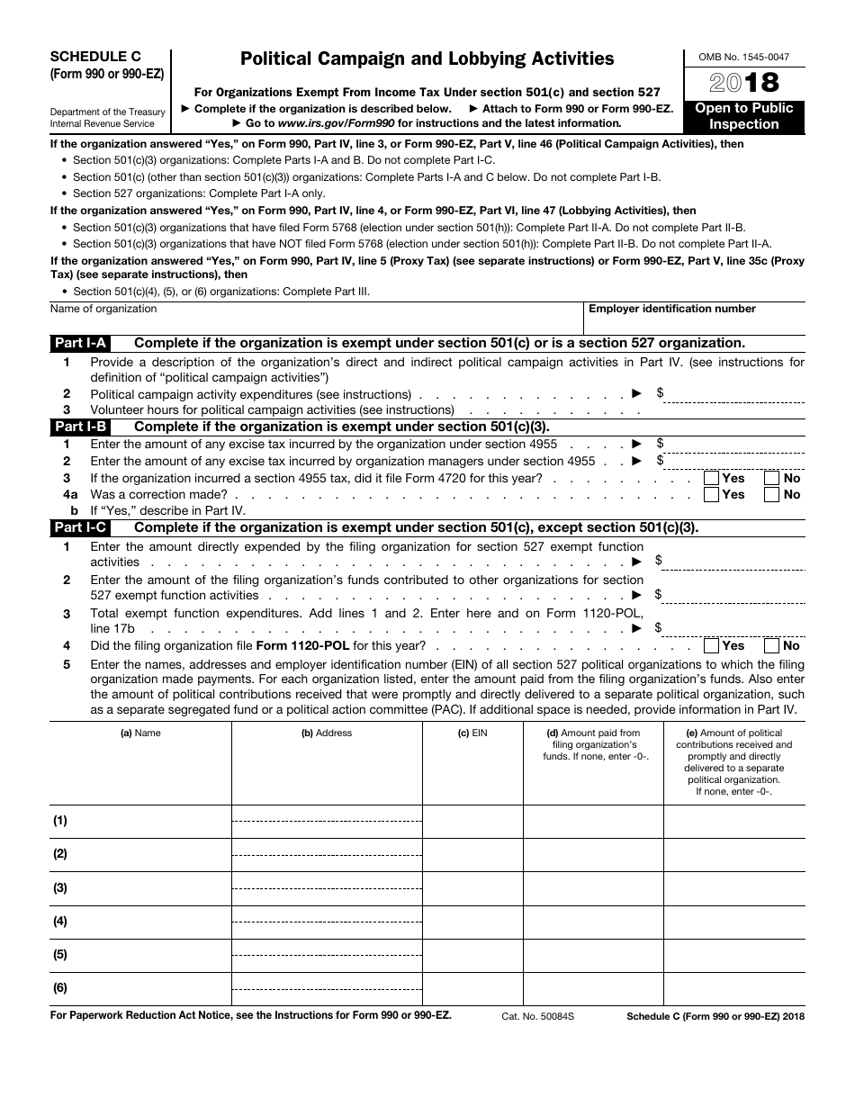 IRS Form 990 (990-EZ) Schedule C Download Fillable PDF or Fill Online