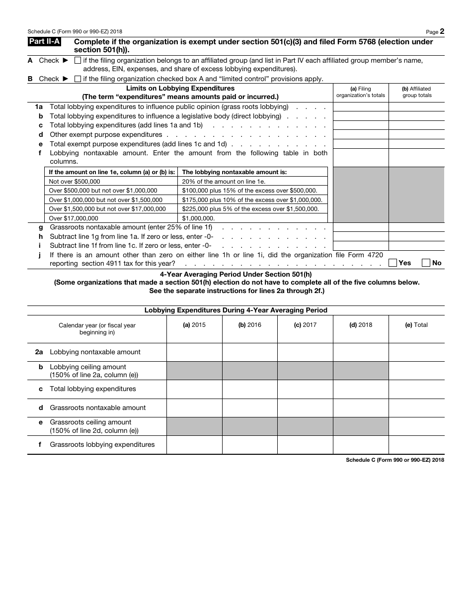IRS Form 990 (990-EZ) Schedule C Political Campaign and Lobbying Activities, Page 2