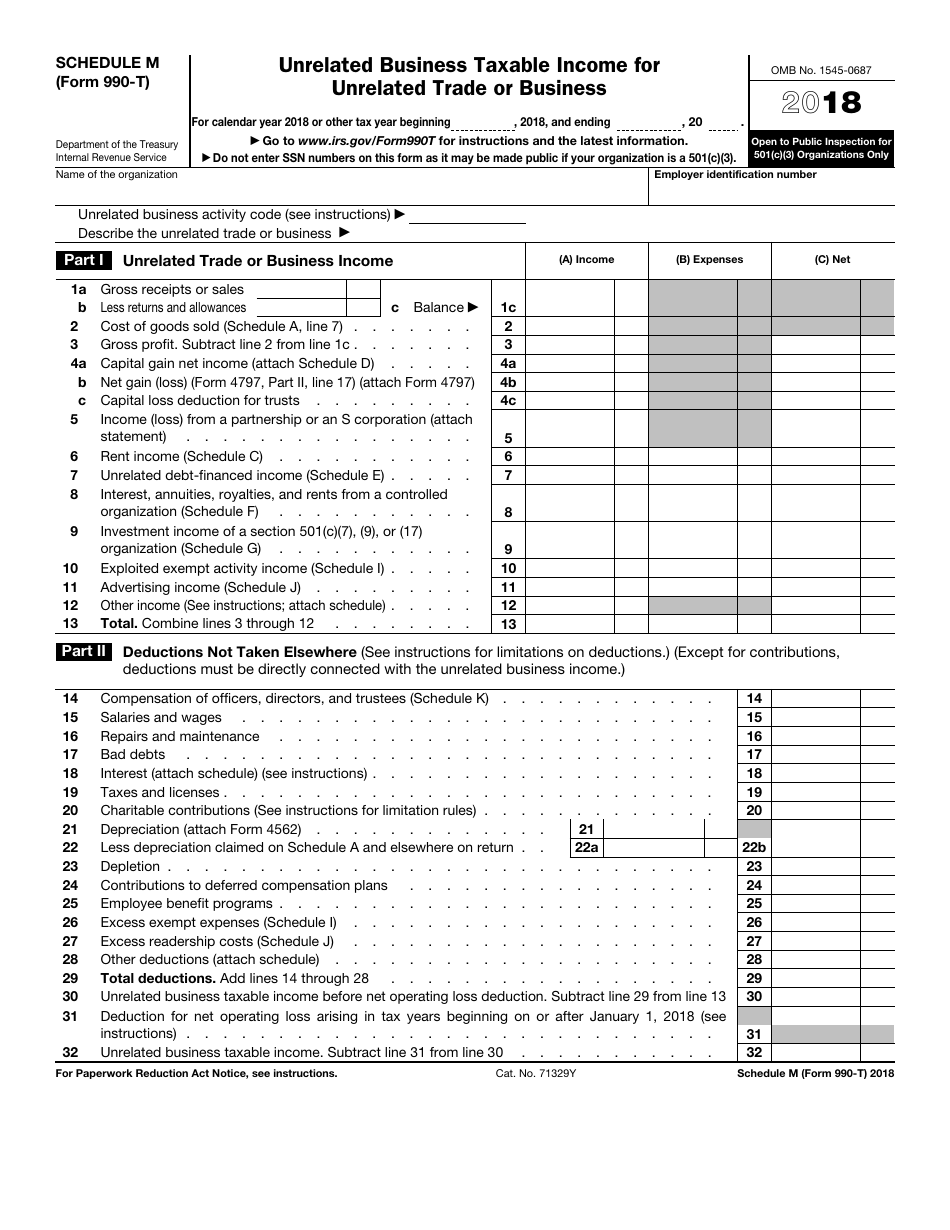 IRS Form 990-T Schedule M Unrelated Business Taxable Income for Unrelated Trade or Business, Page 1