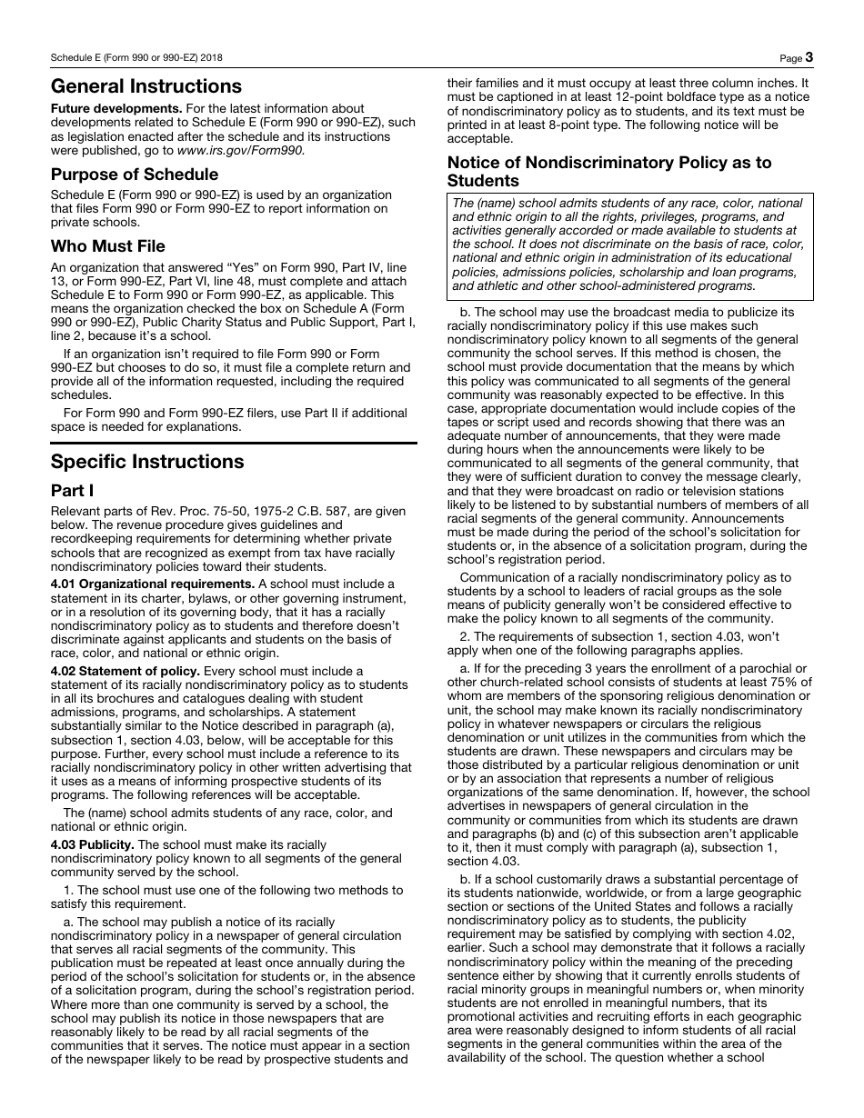 IRS Form 990 (990-EZ) Schedule E Schools, Page 3