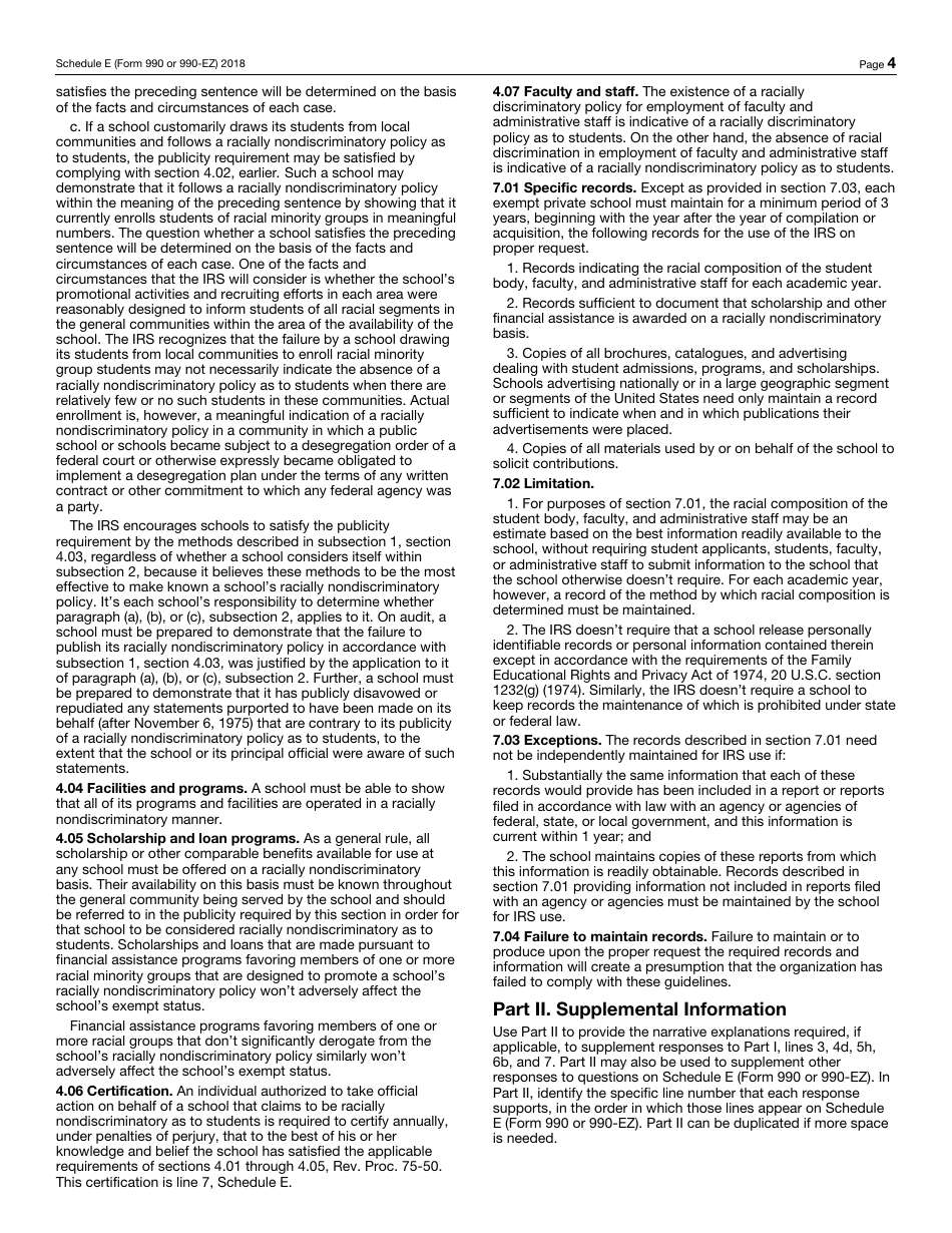 IRS Form 990 (990-EZ) Schedule E Schools, Page 4