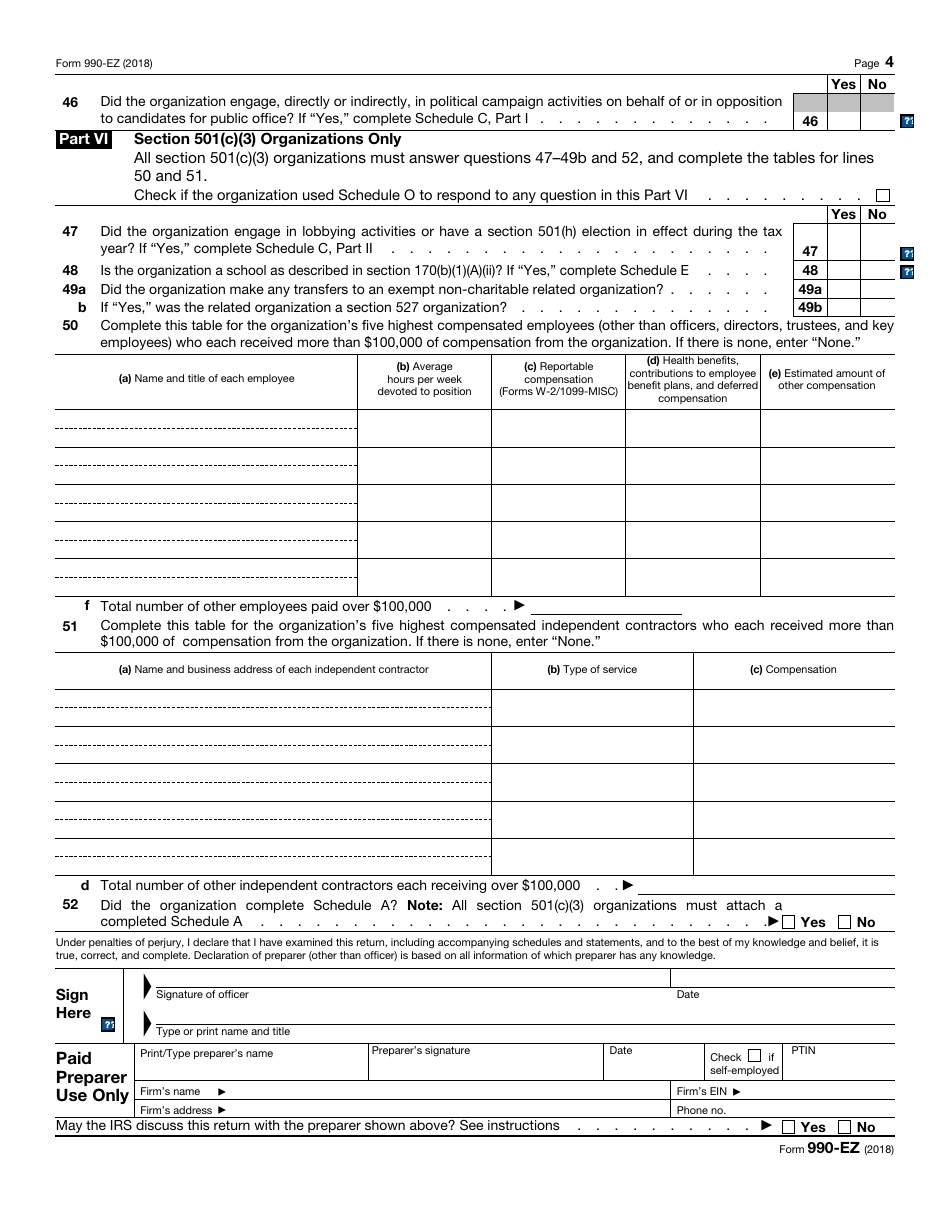 IRS Form 990-EZ Short Form Return of Organization Exempt From Income Tax, Page 4