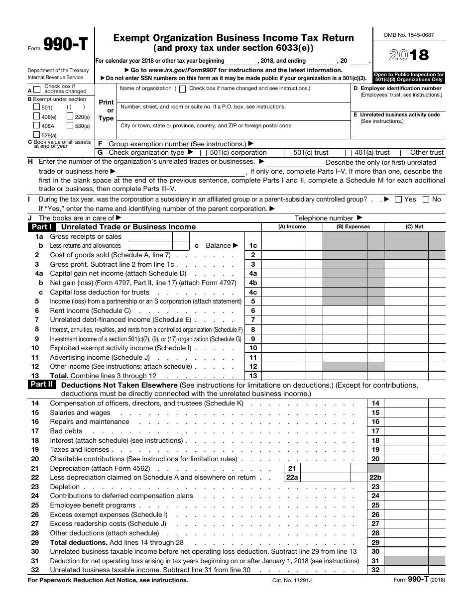 IRS Form 990-T Exempt Organization Business Income Tax Return (And Proxy Tax Under Section 6033(E)), Page 1