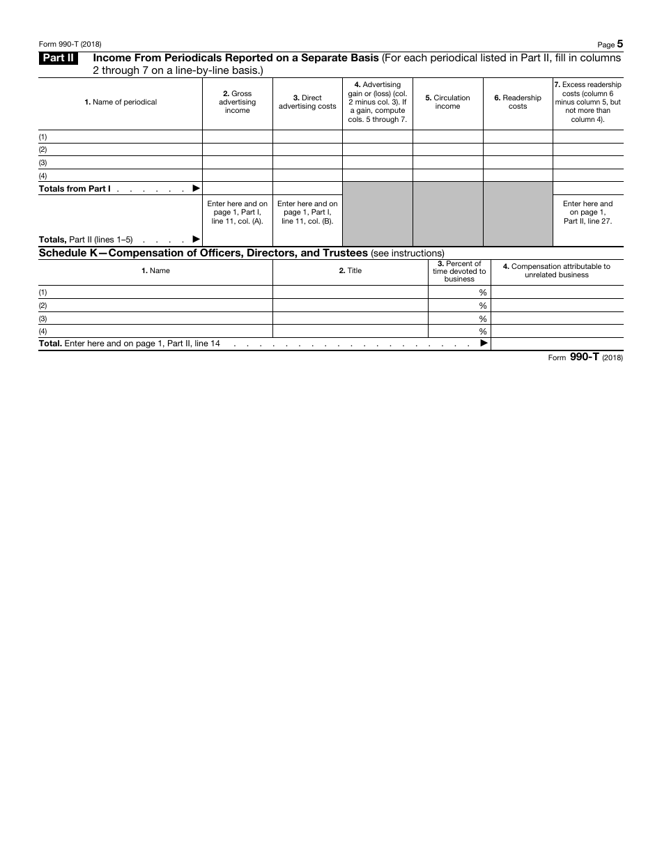 IRS Form 990-T Exempt Organization Business Income Tax Return (And Proxy Tax Under Section 6033(E)), Page 5