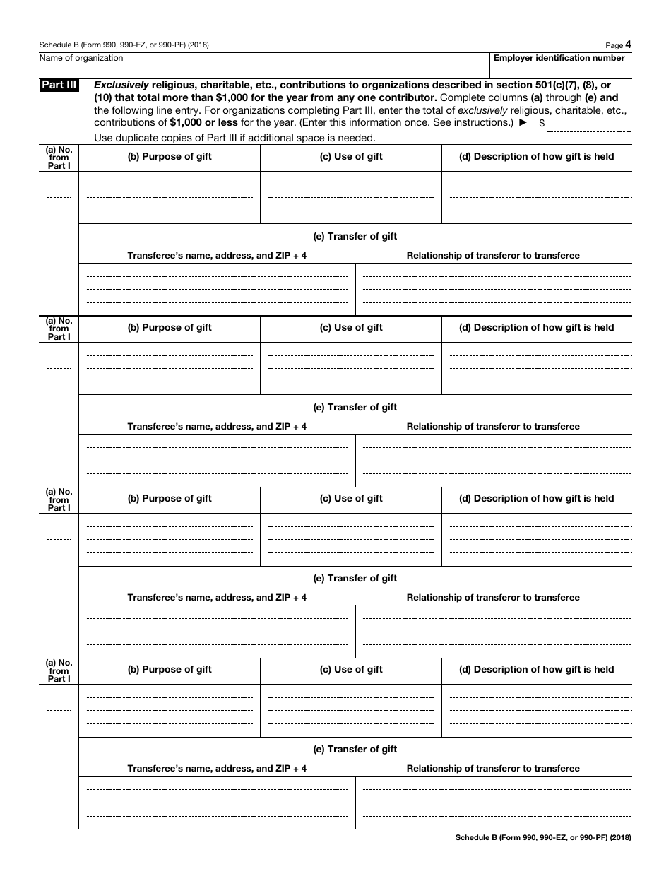 IRS Form 990 (990-PF; 990-EZ) Schedule B Schedule of Contributors, Page 4