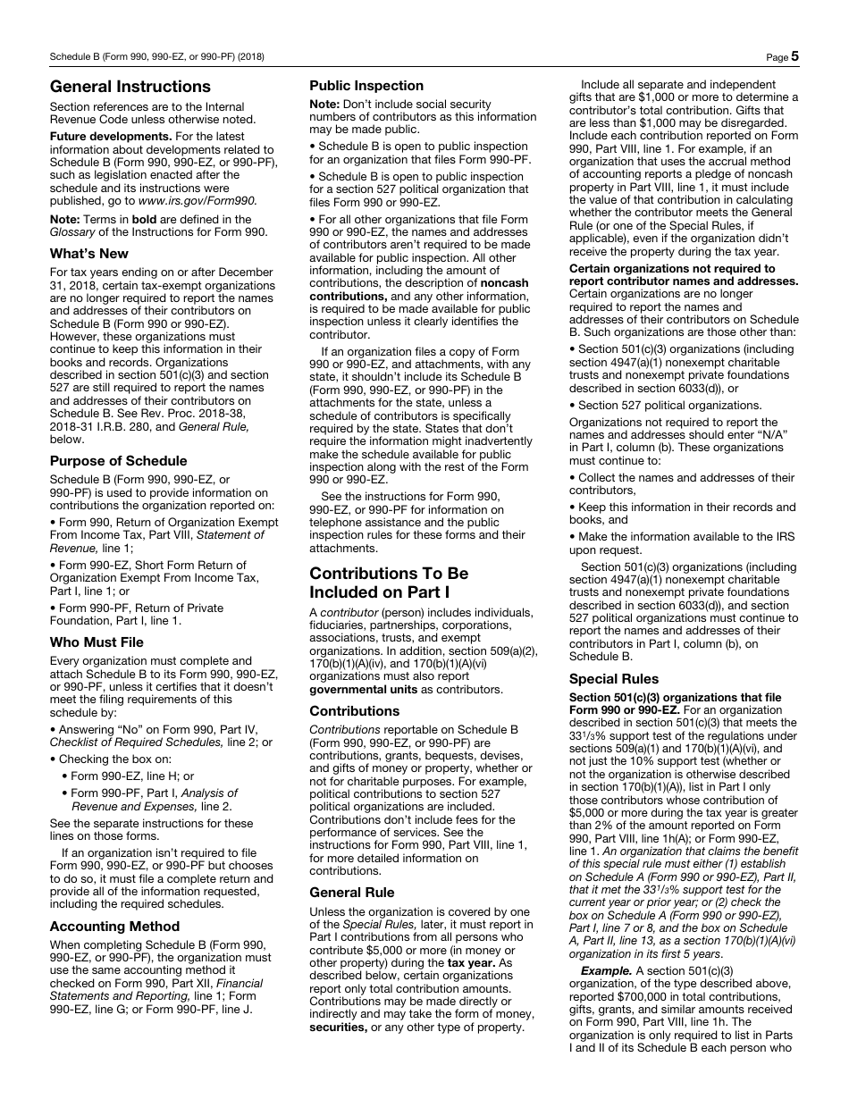 IRS Form 990 (990-PF; 990-EZ) Schedule B Schedule of Contributors, Page 5