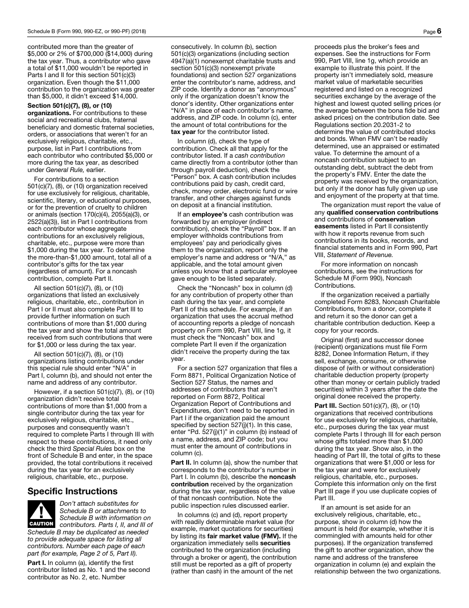 IRS Form 990 (990-PF; 990-EZ) Schedule B Schedule of Contributors, Page 6