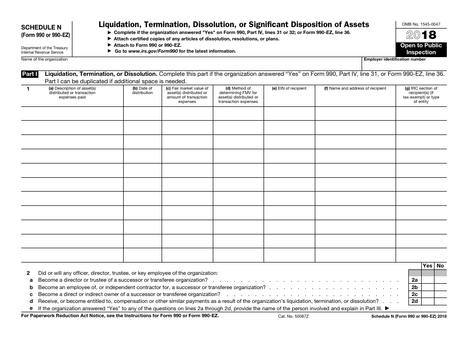IRS Form 990 (990-EZ) Schedule N - 2018 - Fill Out, Sign Online and Download Fillable PDF