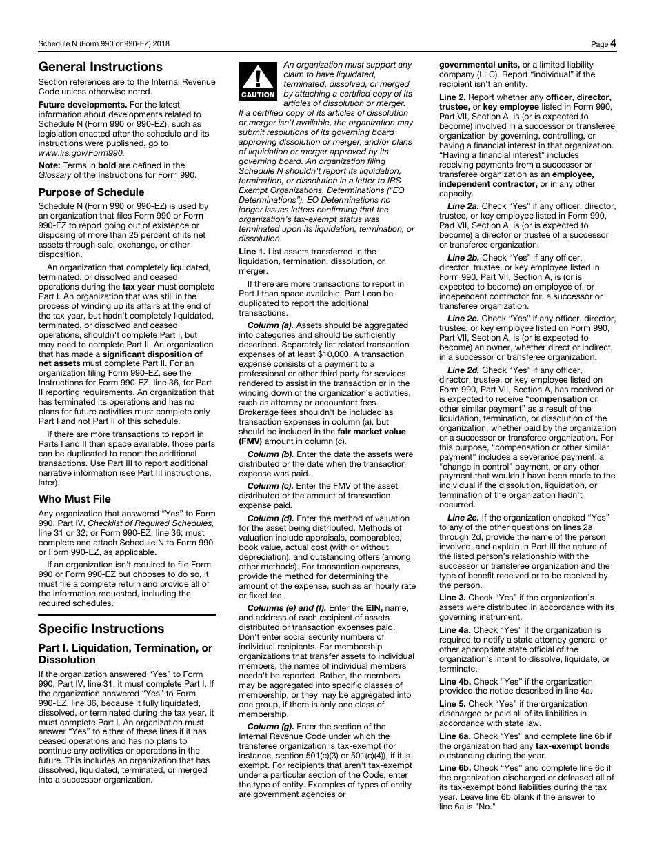 IRS Form 990 (990-EZ) Schedule N IRS Form 990-ez Schedule N - Liquidation, Termination, Dissolution, or Significant Disposition of Assets, Page 4