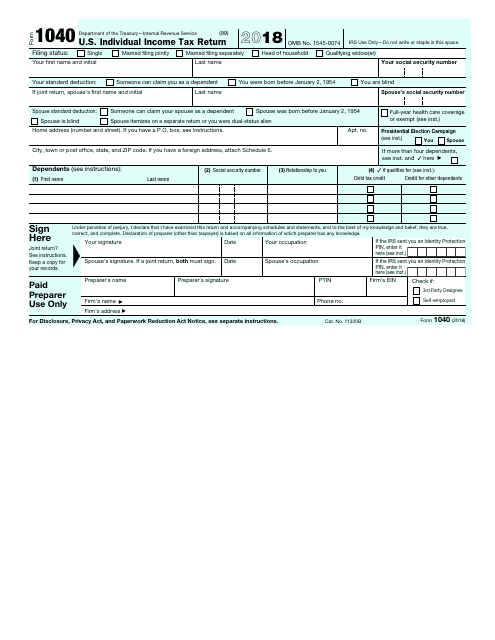IRS Form 1040 2018 Printable Pdf
