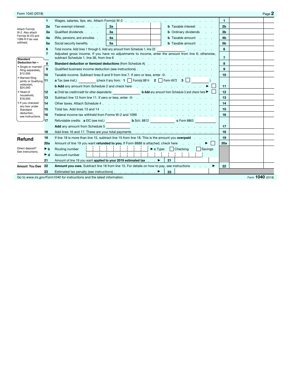 IRS Form 1040 - 2018 - Fill Out, Sign Online And Download Fillable PDF ...