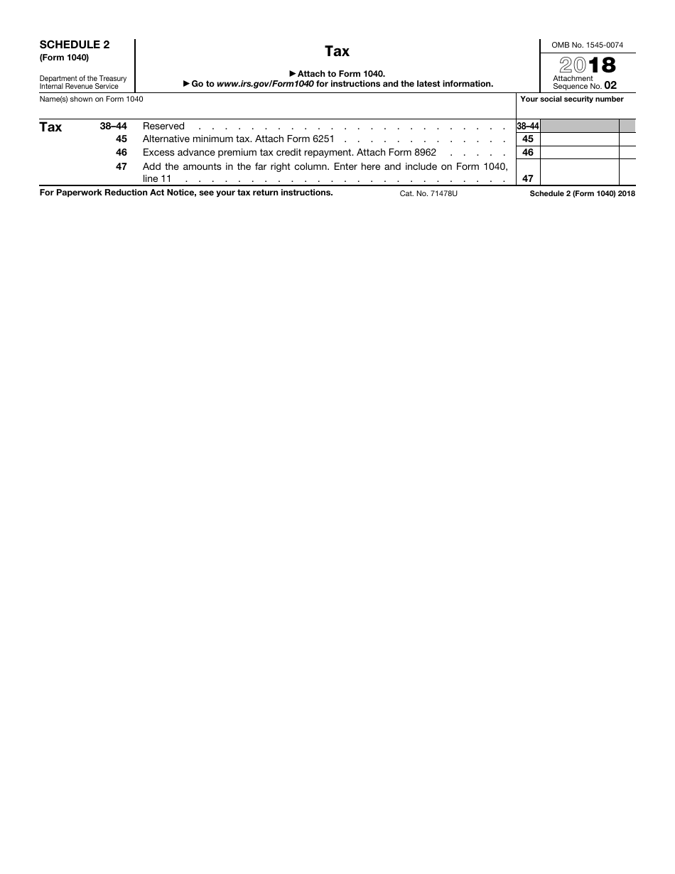 IRS Form 1040 Schedule 2 - 2018 - Fill Out, Sign Online and Download