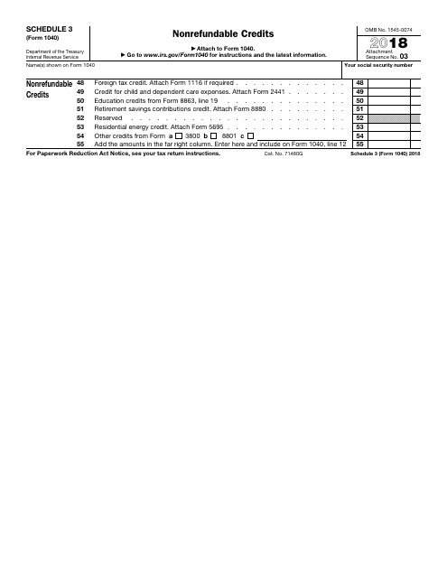 IRS Form 1040 Schedule 3 2018 Printable Pdf