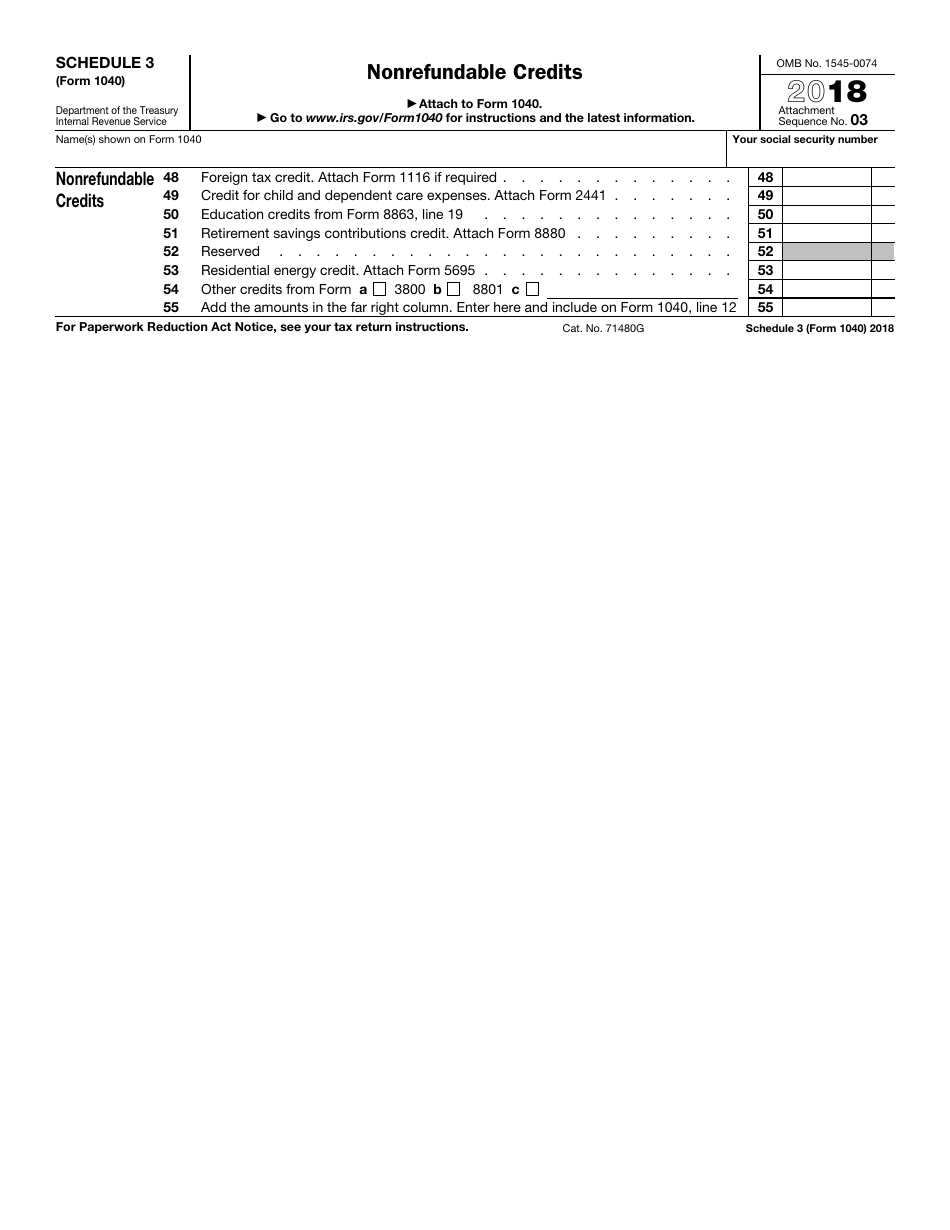 IRS Form 1040 Schedule 3 2018 Fill Out, Sign Online and Download