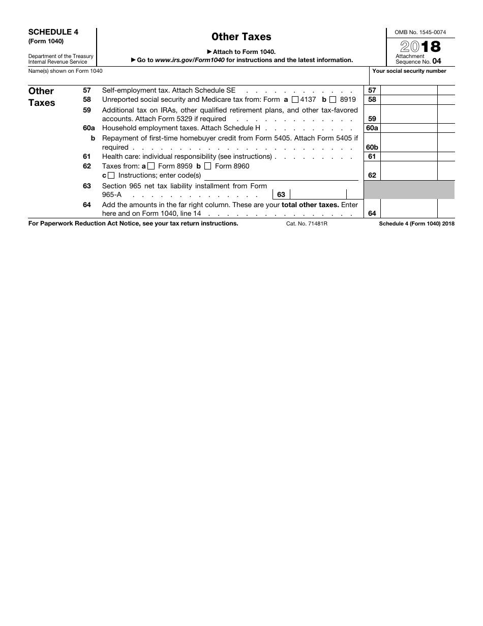 IRS Form 1040 Schedule 4 2018 Fill Out, Sign Online and Download