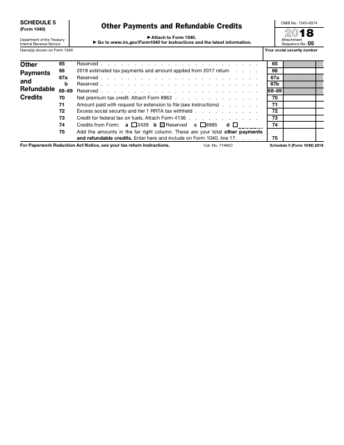 IRS Form 1040 Schedule 5 2018 Printable Pdf