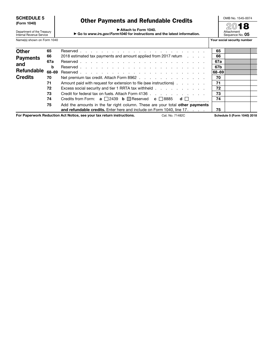 IRS Form 1040 Schedule 5 - 2018 - Fill Out, Sign Online and Download Fillable PDF | Templateroller