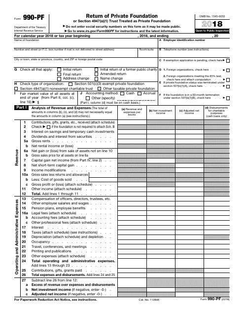 IRS Form 990-PF 2018 Printable Pdf