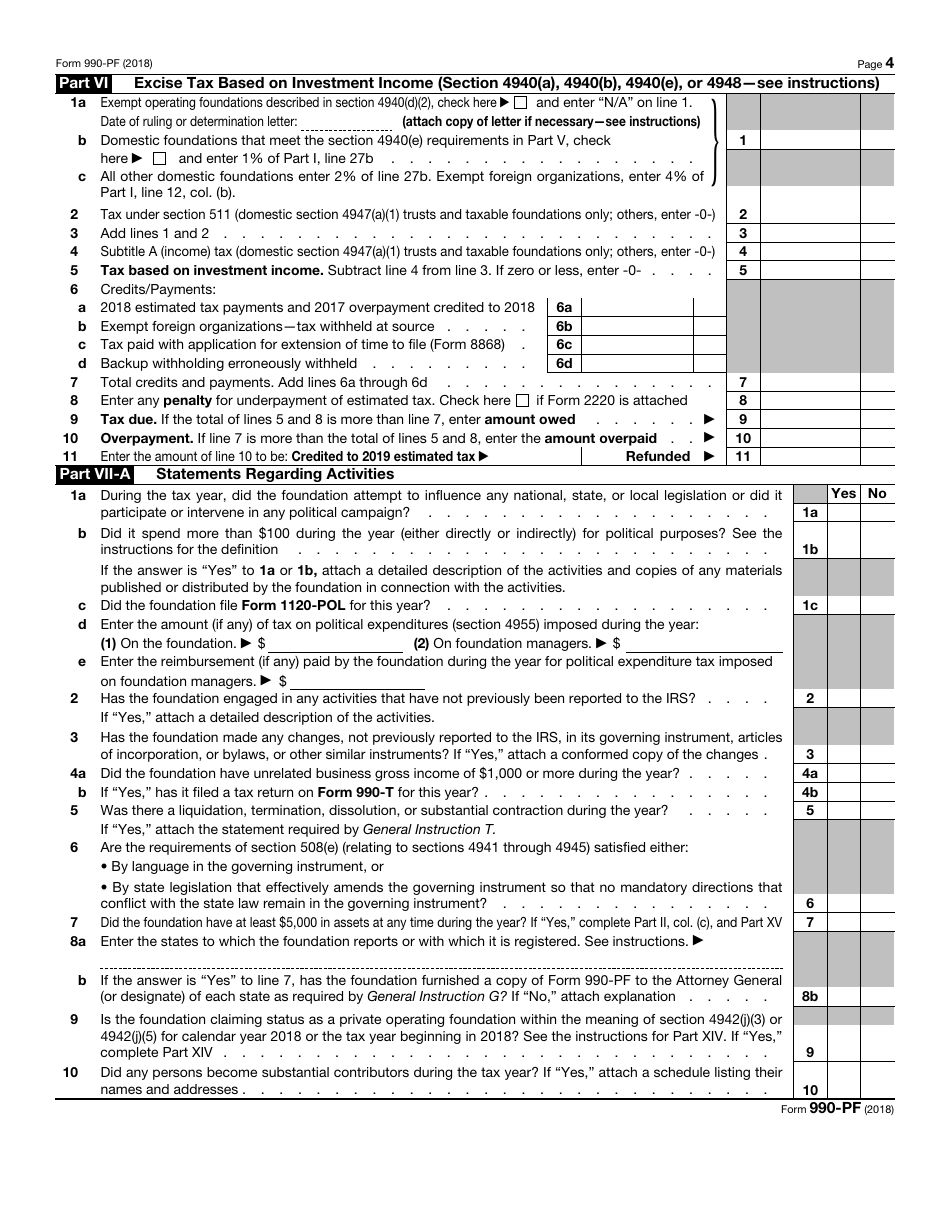 IRS Form 990-PF Return of Private Foundation or Section 4947(A)(1) Trust Treated as Private Foundation, Page 4