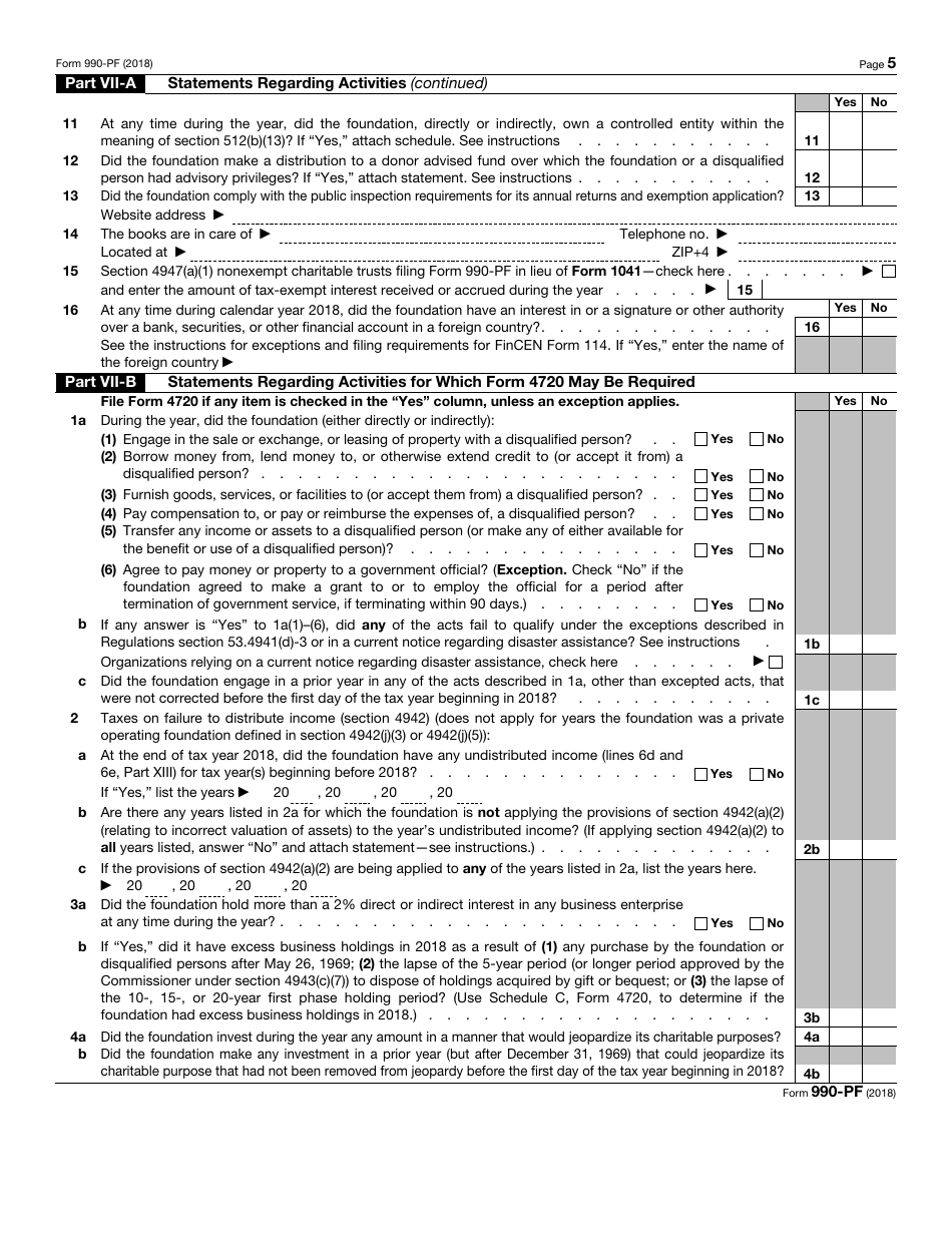 IRS Form 990-PF Return of Private Foundation or Section 4947(A)(1) Trust Treated as Private Foundation, Page 5