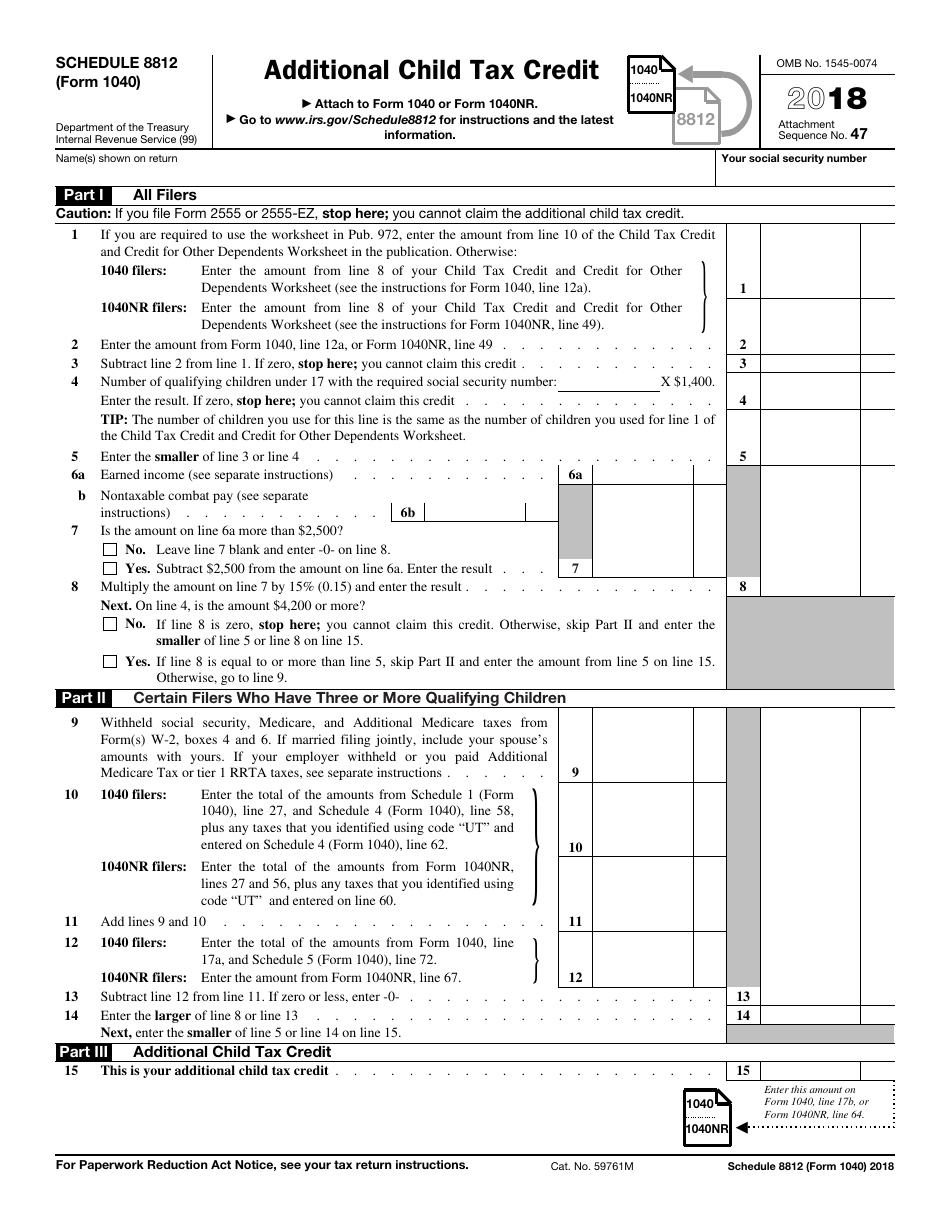 IRS Form 1040 Schedule 8812 Additional Child Tax Credit, Page 1