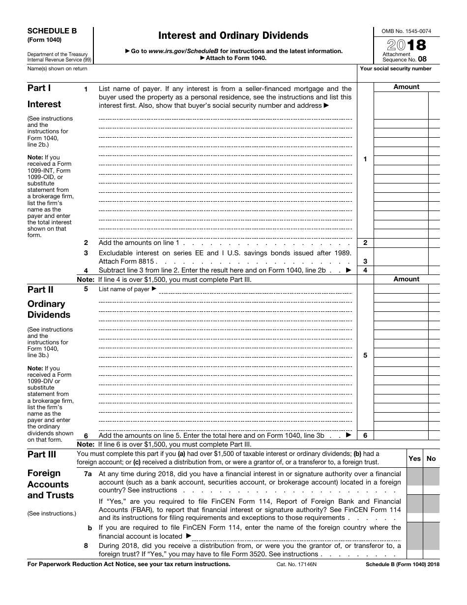 IRS Form 1040 Schedule B Interest and Ordinary Dividends, Page 1