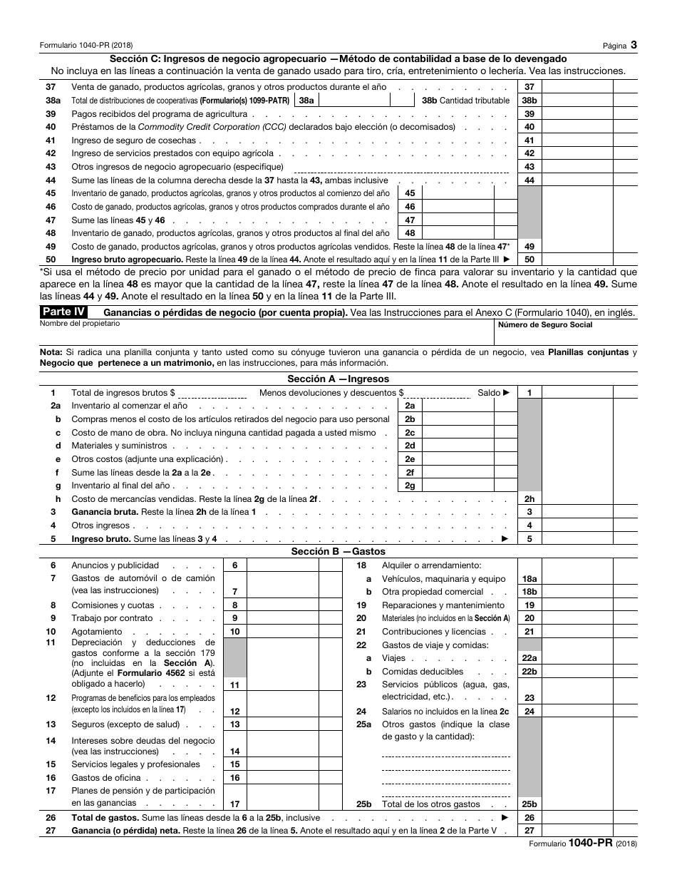 IRS Formulario 1040PR Download Fillable PDF or Fill Online Planilla
