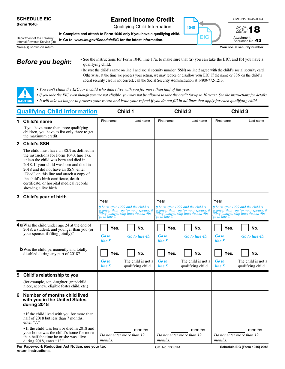 IRS Form 1040 Schedule EIC 2018 Fill Out, Sign Online and Download