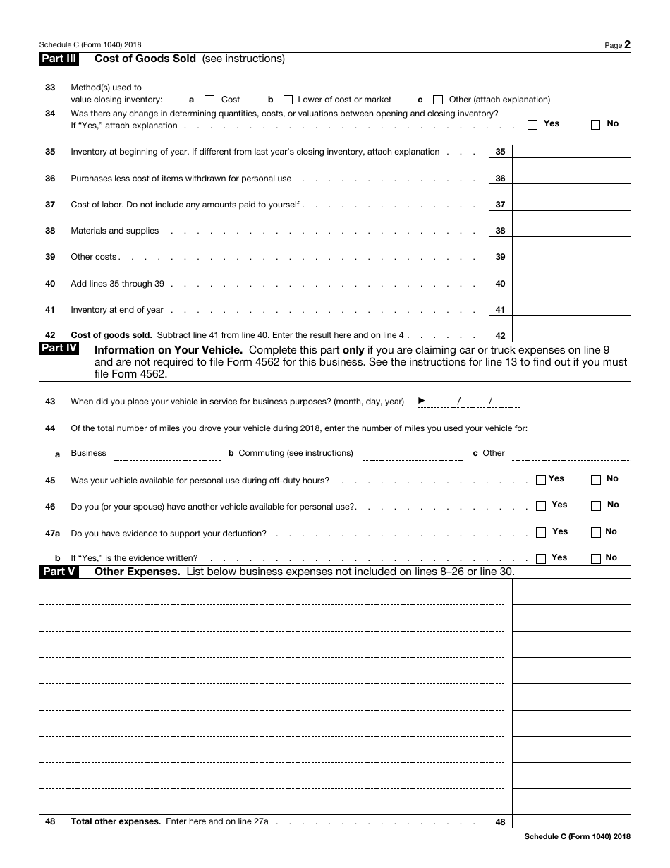 IRS Form 1040 Schedule C 2018 Fill Out, Sign Online and Download