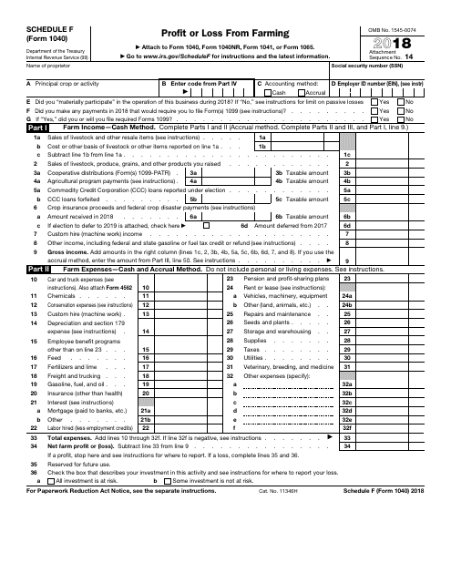 IRS Form 1040 Schedule F - 2018 - Fill Out, Sign Online and Download ...