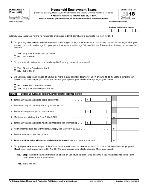 IRS Form 1040 Schedule H 2018 Printable Pdf