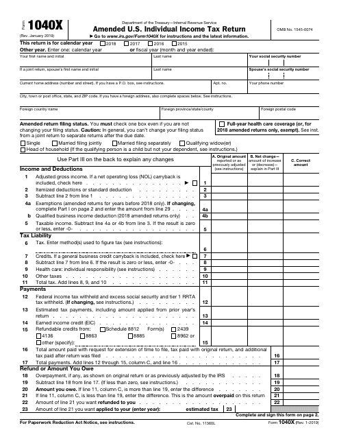 IRS Form 1040X Printable Pdf