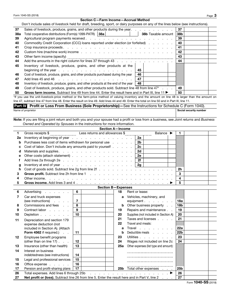 IRS Form 1040-SS U.S. Self-employment Tax Return (Including the Additional Child Tax Credit for Bona Fide Residents of Puerto Rico), Page 3