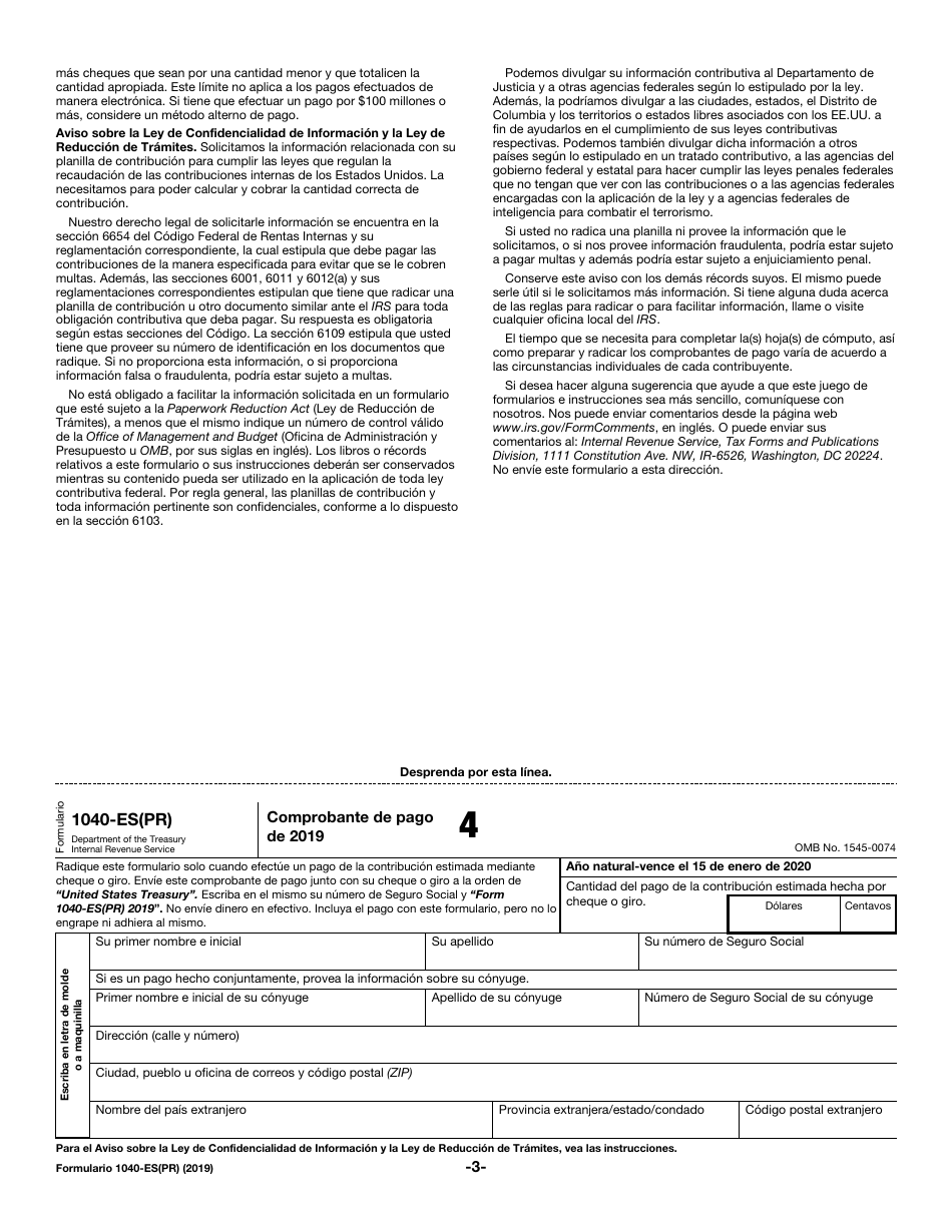 IRS Formulario 1040-ES(PR) Contribuciones Federales Estimadas Del Trabajo Por Cuenta Propia Y Sobre El Empleo De Empleados Domesticos - Puerto Rico (Puerto Rican Spanish), Page 3