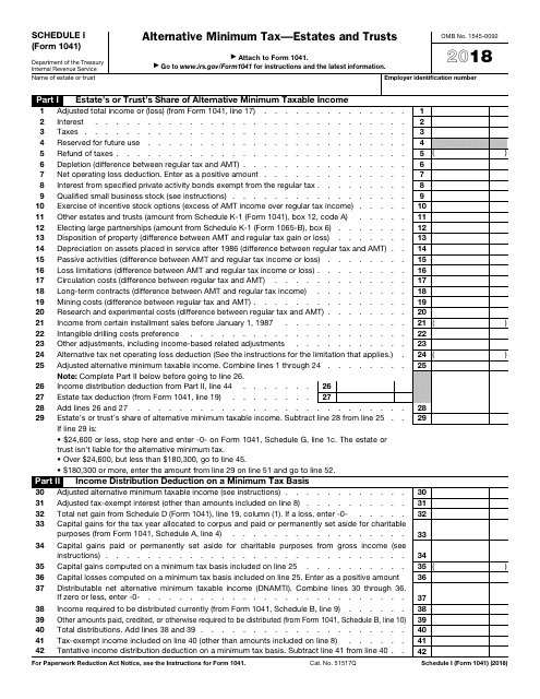 IRS Form 1041 Schedule I 2018 Printable Pdf