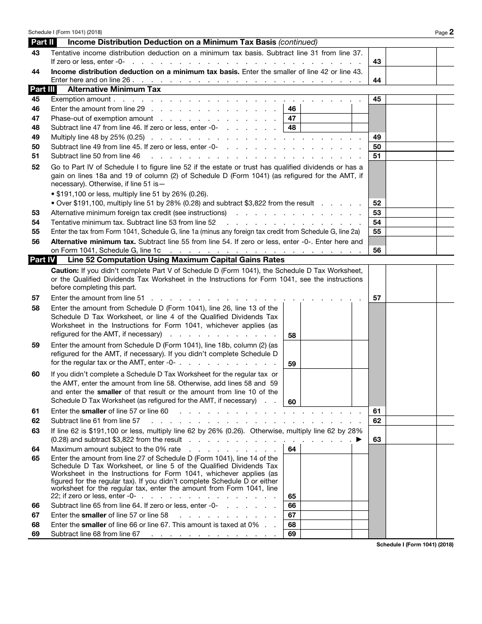 IRS Form 1041 Schedule I 2018 Fill Out, Sign Online and Download