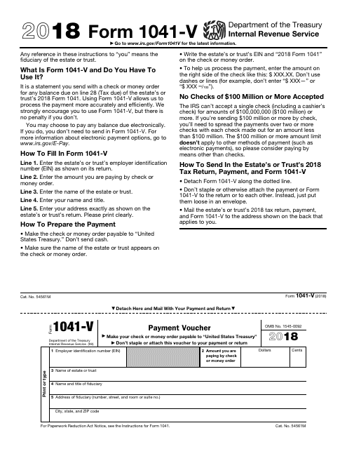 IRS Form 1041-V 2018 Printable Pdf