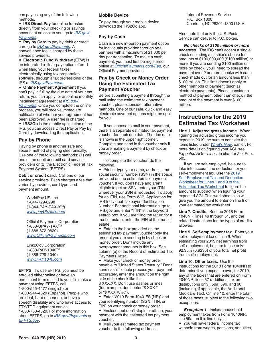 IRS Form 1040-ES (NR) U.S. Estimated Tax for Nonresident Alien Individuals, Page 3